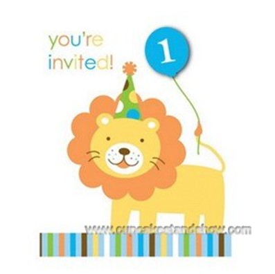 Sweet Safari Blue 1st Birthday Invitation Cards