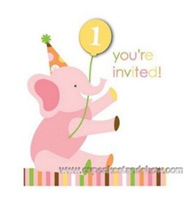 Sweet Safari Pink 1st Birthday Invitation Cards