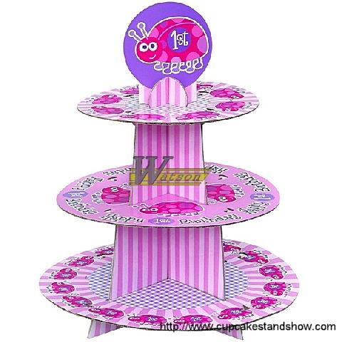 Customized 3 tier round cardboard cupcake stand