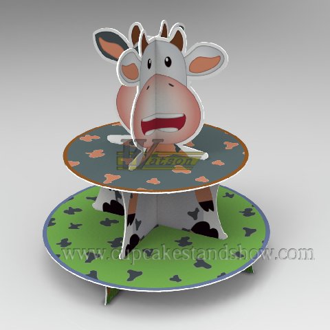 Original Cartoon Cow Design Cardboard Cupcake Stand to Celebrate Festival 